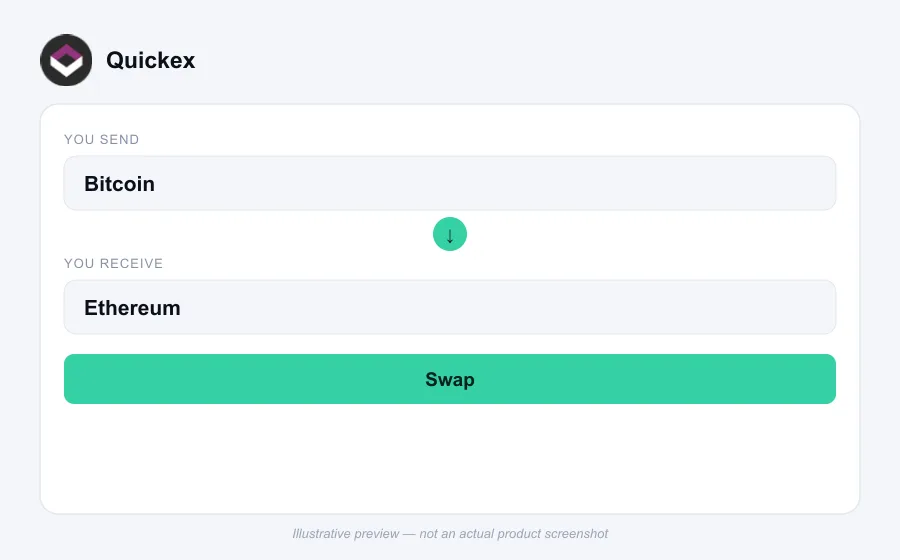 Illustrative swap flow preview for Quickex - not an actual product screenshot