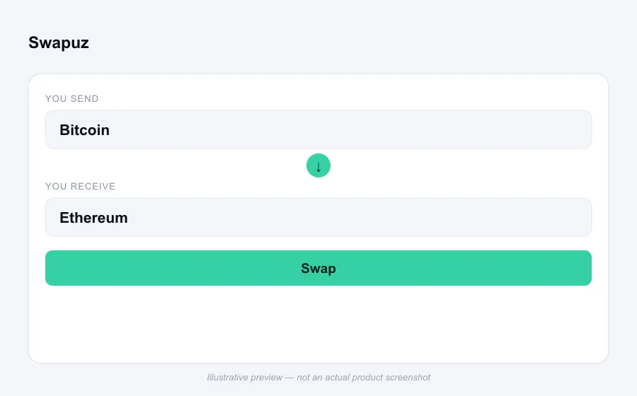 Illustrative swap flow preview for Swapuz - not an actual product screenshot