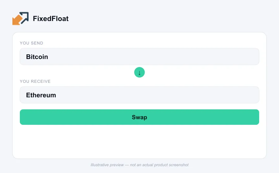 Illustrative swap flow preview for FixedFloat - not an actual product screenshot